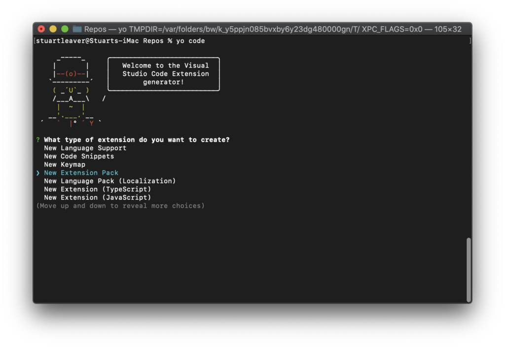Yo Code - VS Code Extension Type Select Prompt